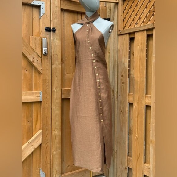 🆕 CULT GAIA 🧿 NWOT Romia Button-Detail Dress, Affogato Brown - Sz L - Picture 3 of 12